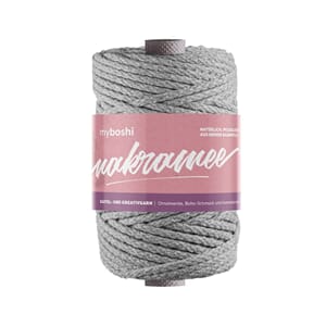 Makramegarn flettet - 4 mm - lys grå - 50 m