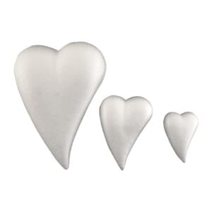 Isopor hjerter dråpeformet - 12x8,5x4 cm - 5 stk