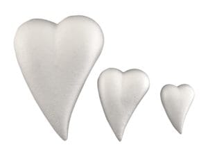 Isopor hjerter dråpeformet - 12x8,5x4 cm - 5 stk
