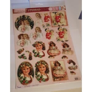 Jenter Nostalgisk Jul - utstanset 3D ark - A4