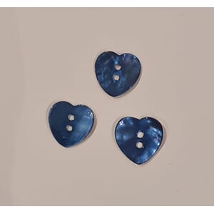Hjerteknapp perlemor - blå - 15 mm