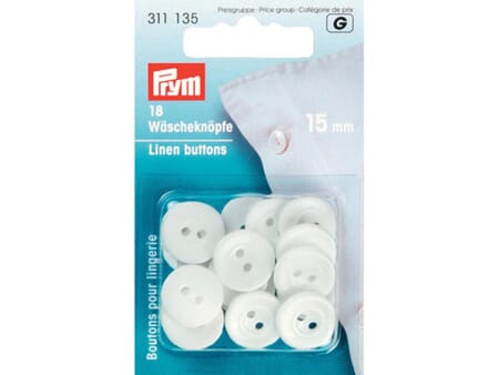 Prym knapper - 15 mm/ 18 stk - hvit