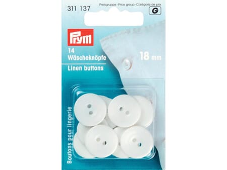 Prym knapper - 18 mm/ 14 stk - hvit
