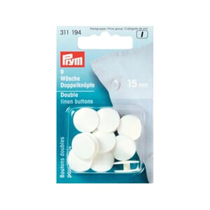 Prym doble knapper - hvit - 15 mm - 9 stk