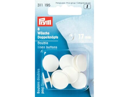 Prym doble knapper - 17 mm/ 8 stk - hvit