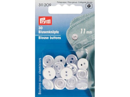 Prym bluseknapper - 11 mm/ 30 stk - hvite