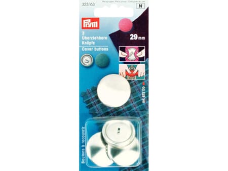 Overtrekkbare knapper - 29 mm - 3 stk - sølv