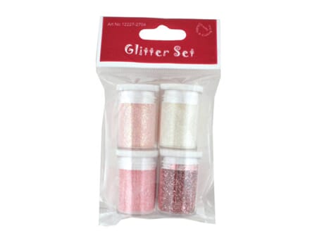 Glitter - 4 x 4g - hvit og rosa