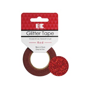 Glittertape - 15 mm x 5 m -  Rød