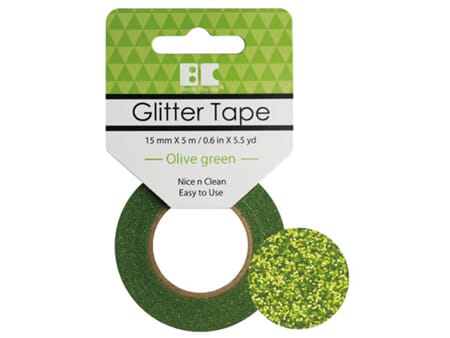 Glittertape - 15 mm x 5 m - Olivengrønn
