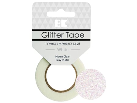 Glittertape - 15 mm x 5 m - Hvit