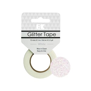 Glittertape - 15 mm x 5 m - Hvit