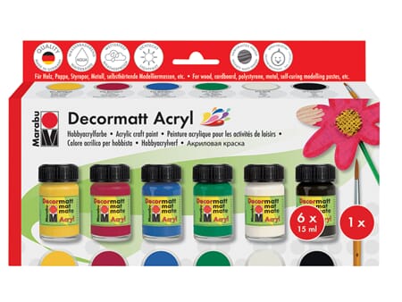 Marabu Decormatt - sett 6 x 15 ml + pensel