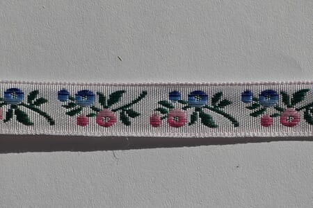 Dekorbånd blå/rosa blomst - 12 mm/ 20 m