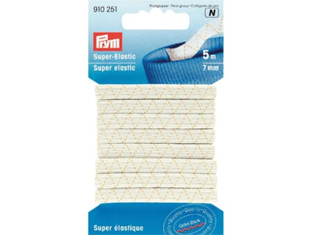 Prym super elastikk - 7 mm/ 5 m - hvit