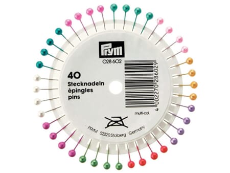 Prym knappenåler perlemorshode - 38 mm - ass. farger 40 stk