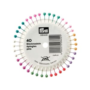 Prym knappenåler perlemorshode - 38 mm - ass. farger 40 stk