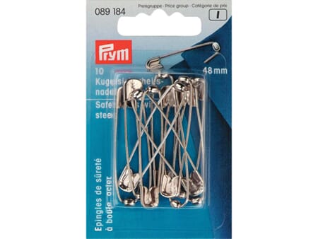 Prym sikkerhetsnåler m/ blå kule - HT2 - 48 mm -stål 10 stk