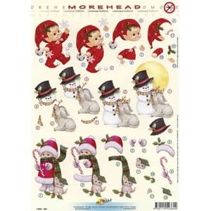 Julealv, snømann, jente - 3D ark utstanset - A4