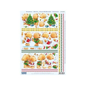 Bamser i julestemning - 3D ark utstanset - A4