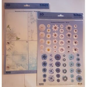 Strøblomster hvit/blå, 2 ark - 3D ark utstanset - A4