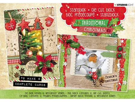 Die cut block A5 - Traditional Christmas - til 6 kompl kort