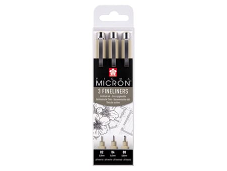 Sakura Pigma Micron - sort x 3 - 02/ 04/ 08