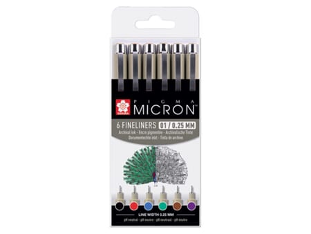 Sakura Pigma Micron - sett 6 farger - 01/0,25 mm