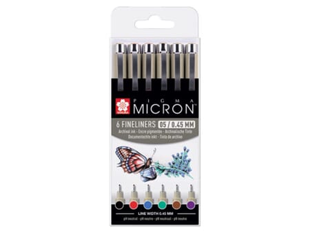 Sakura Pigma Micron - Basic set - 6 farger - 05/0,45 mm