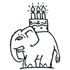 Elefant med bursdagskake - ca 4x5,5
